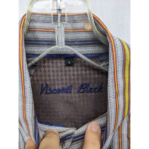 Visconti Black Shirt Men's Large Flip Cuff Multicolor - Picture 2 of 6